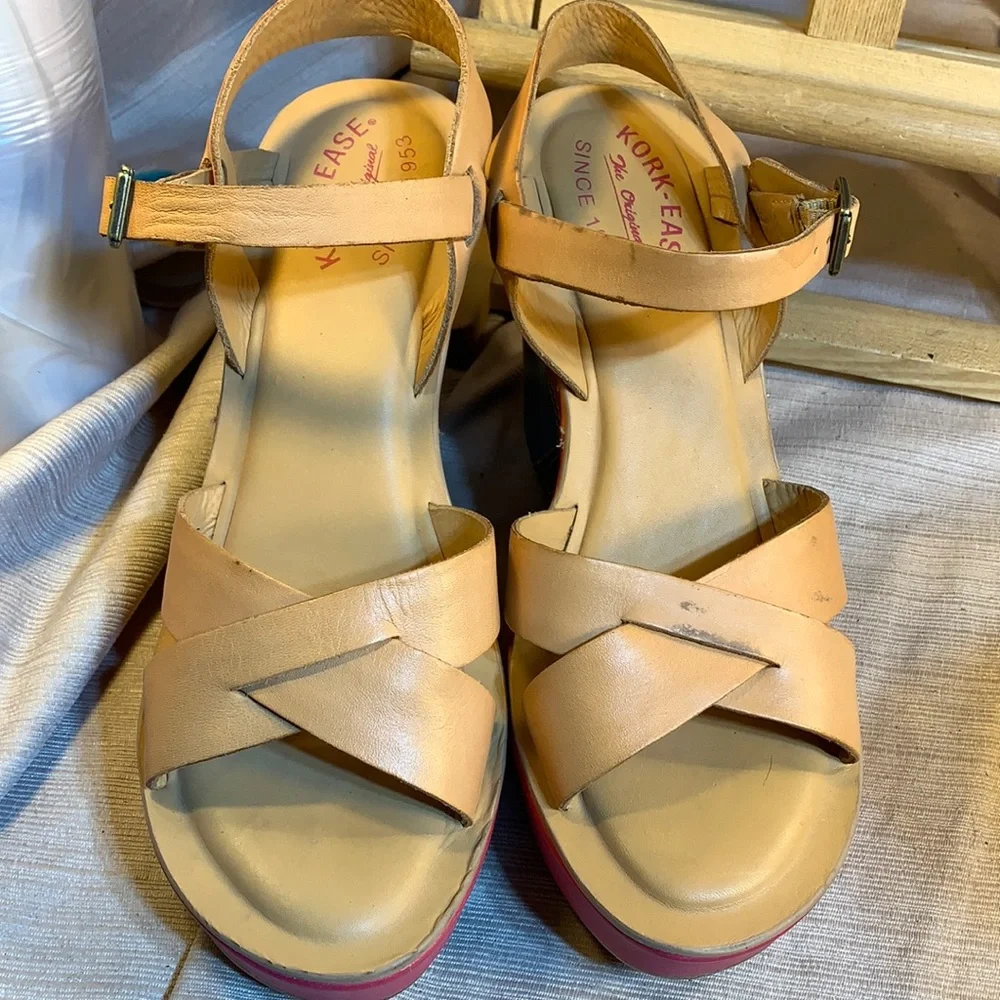 NWOT Kork-Ease leather color block wedges fun!